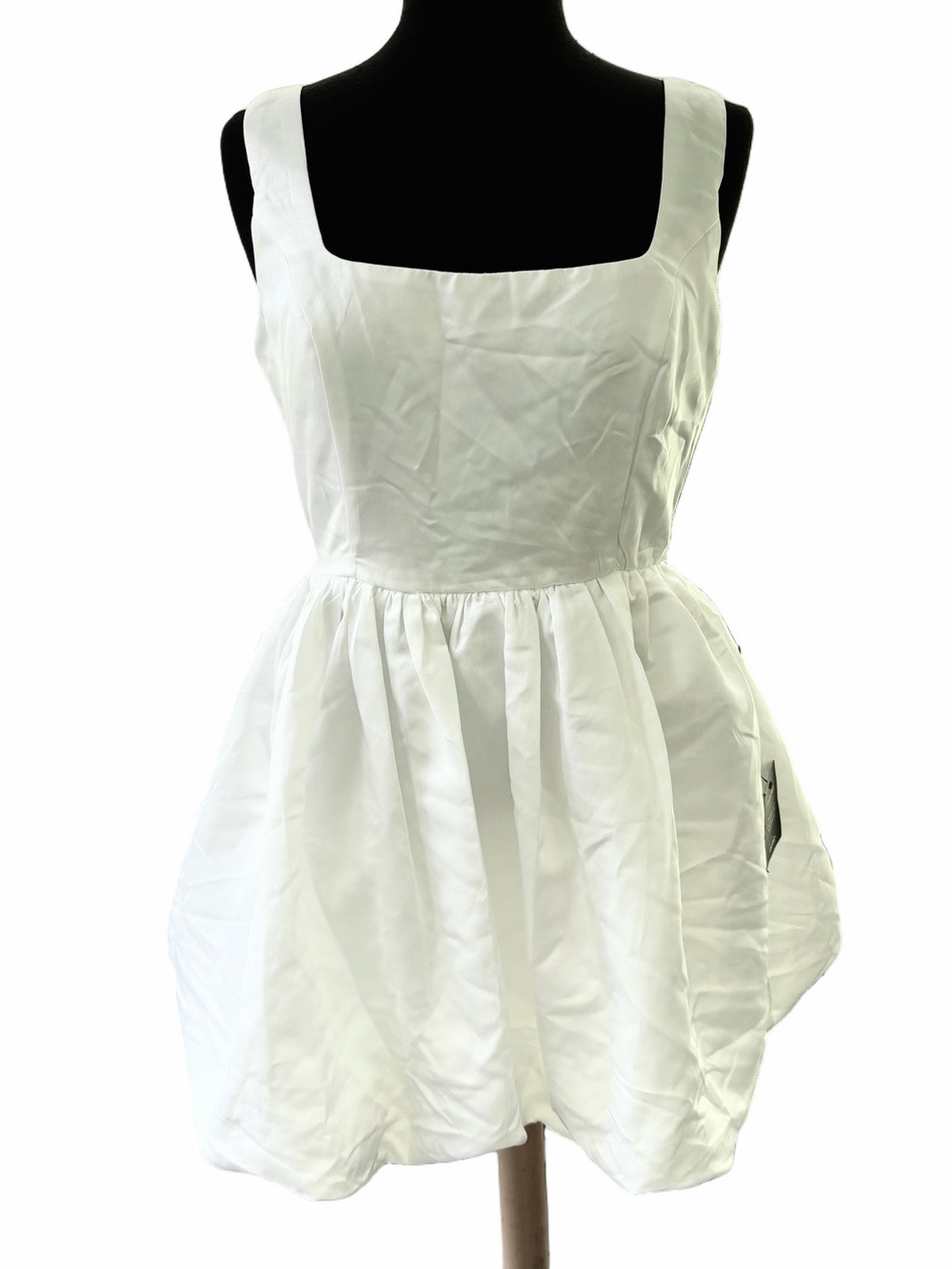 NEW Lulus Regal Cutie White Satin Square Neck Bubble Mini Dress Bridal Size L